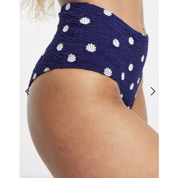 & Other Stories Shell Print High Waisted Bikini Bottom Blue 6 - Picture 6 of 12